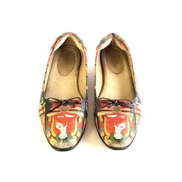 ICON Women's Multicolor Printed Leather Flats Sz 8 Art To Wear Casual Bow - Picture 7 of 14